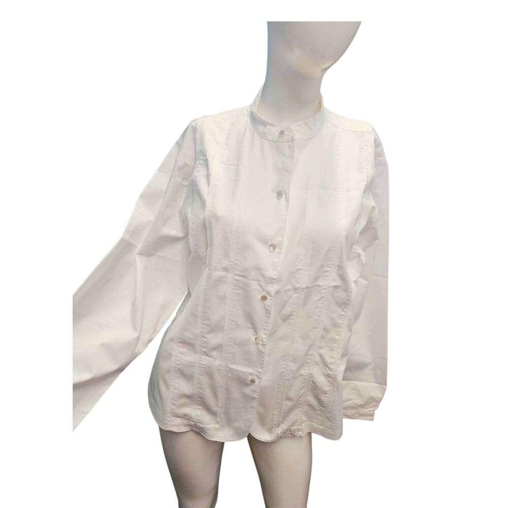 LL Bean White Pleat Front Button Down Dress Shirt Womens Size 14 Vintage 90's Co